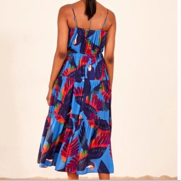 NWT Farm Rio Rainbow Macaws midi dress. Size L - Picture 3 of 7